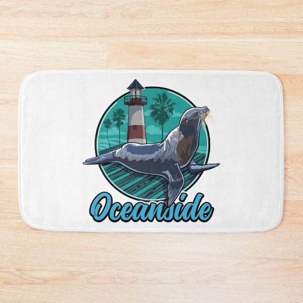 Item preview, California Sea Lion and Lighthouse at Oceanside Harbor with Palm Trees designed and sold by SunNoonPark.