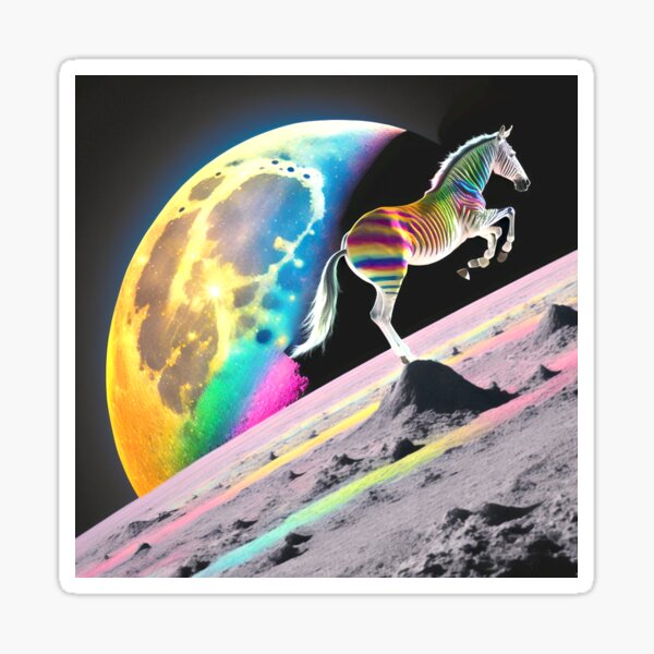 Rainbow zebra on the Moon Sticker