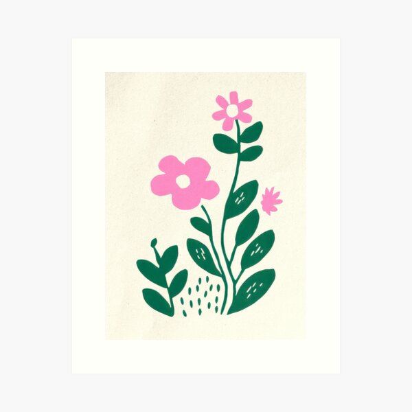 Flower Woodblock Art Art Retro Pastel Vintage Art Print