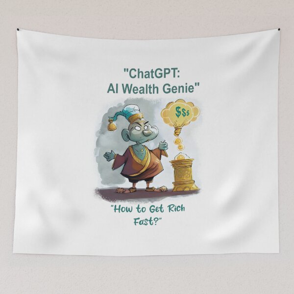 Item preview, Funny Jokes "ChatGPT's Instant Wealth Wish: A Hilarious Watercolor Cartoon Depicting Today's Tech-Savvy Quest for Quick Riches"  designed and sold by The Commitment.