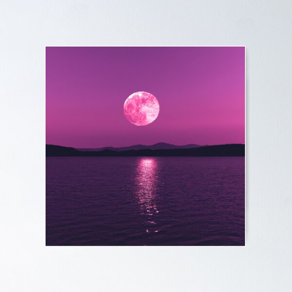 Item preview, Pink Moon reflecting on a lake - Ai Generated Photography designed and sold by Nysan.