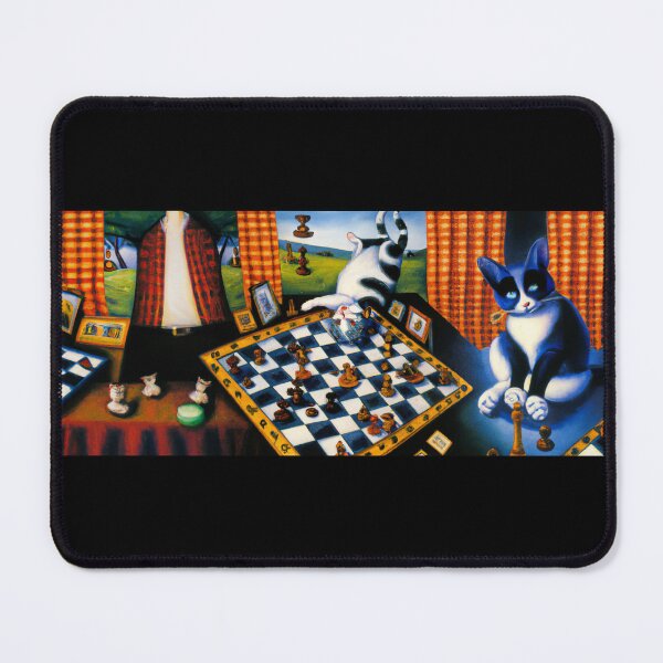 Item preview, a surrealist dream-like oil painting by Salvador Dalí of a cat playing checkers designed and sold by Drop Art.