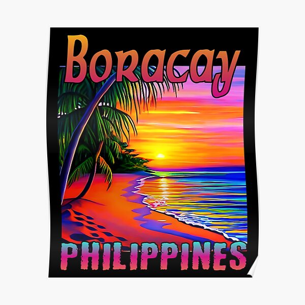 Womens Boracay Sunset Vintage Souvenir Palm Tree Beach Sun V-Neck T-Shirt