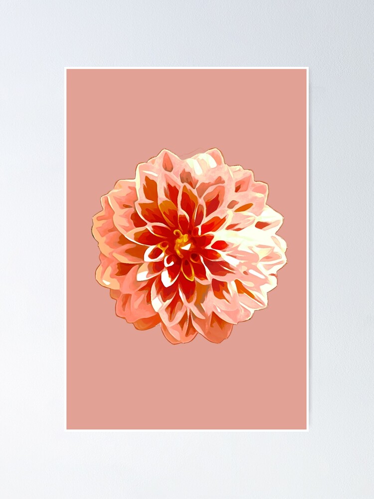 Orange Dahlia Painting Floral Wall Art Print - Passion