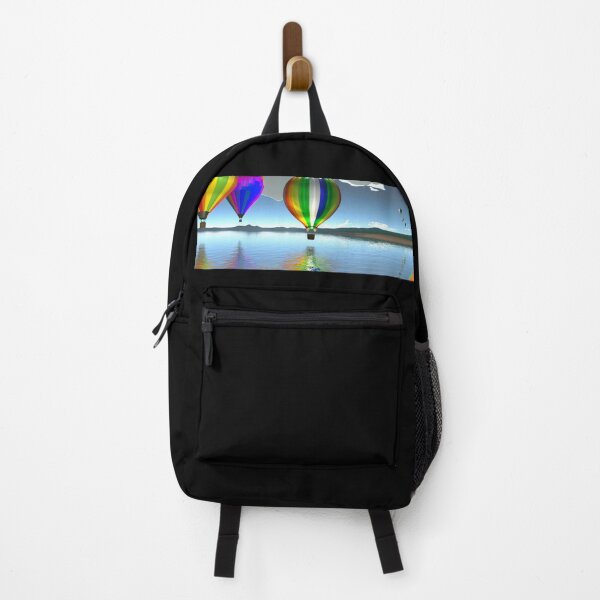 Item preview, A 3D render of a rainbow colored hot air balloon flying above a reflective lake designed and sold by Drop Art.