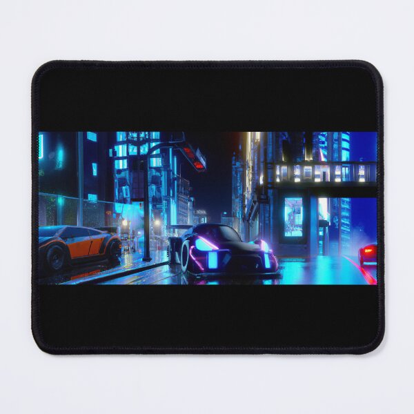 Item preview, 3D render of sports car at night in cyperpunk city designed and sold by Drop Art.