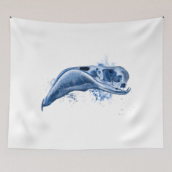 Item preview, Watercolor Flamingo Skull (Delft Blue) designed and sold by fuzzytooth.