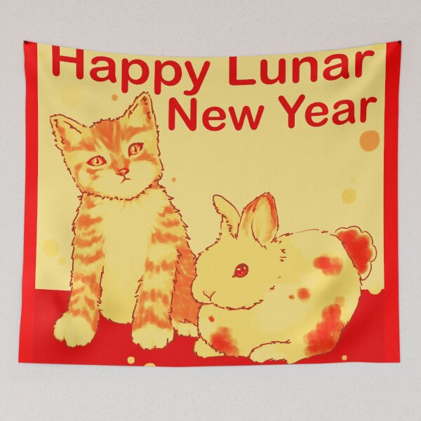 Item preview, Happy Lunar New Year Cat and Rabbit designed and sold by Nevermind-artss.