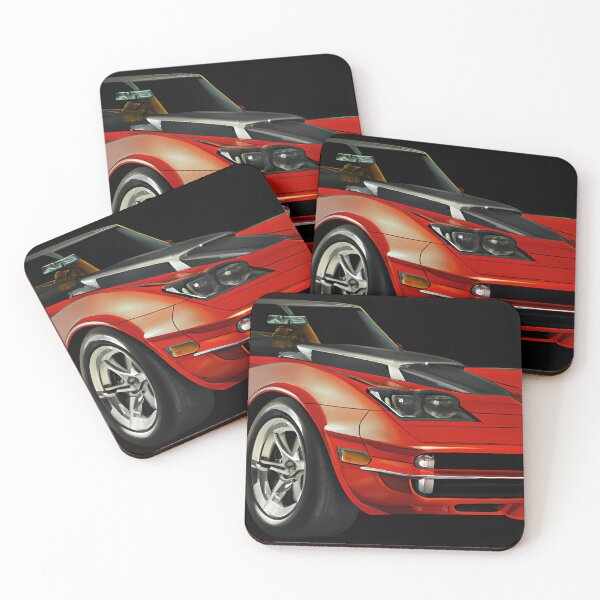 Item preview, American sports car, auto, vintage, youngtimer, V8 engine, fiberglass, carbon, two-seater, classic, red black designed and sold by pixelatedworld.