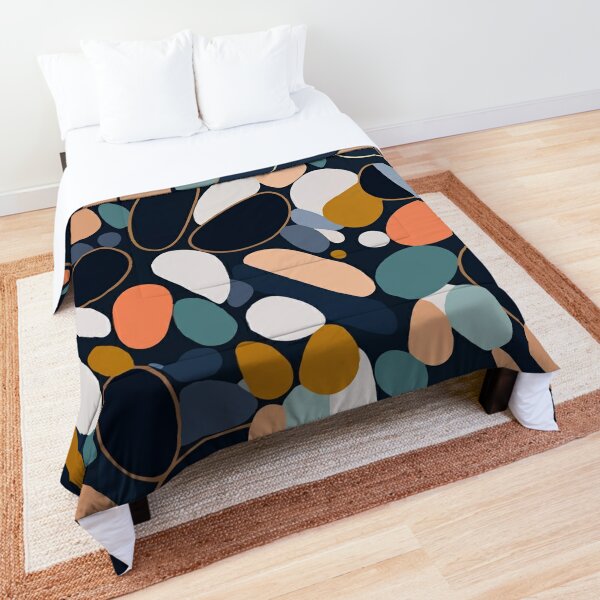 Dark Navy and Gold Abstract Terrazzo Pattern Comforter