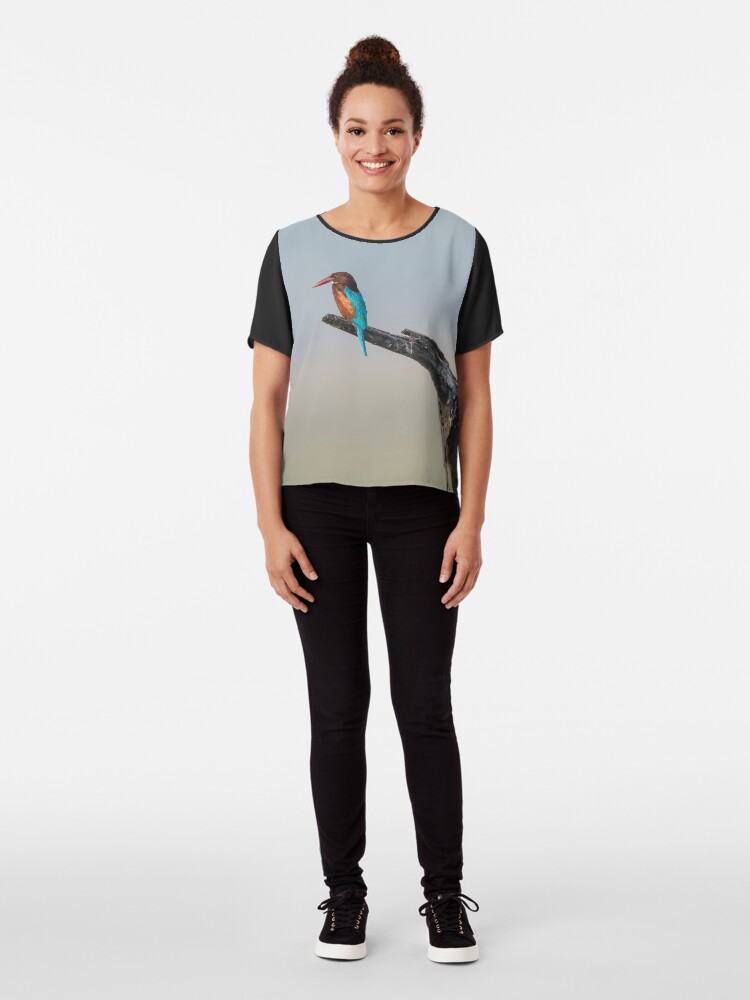 Thumbnail 3 of 6, Chiffon Top, White-throated Kingfisher designed and sold by Puttaswamy Ravishankar.