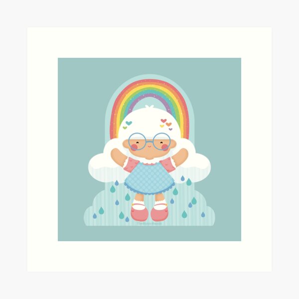 Raincloud Hair Rainbow Raindrop Pastel Heart Glasses Girl Art Print