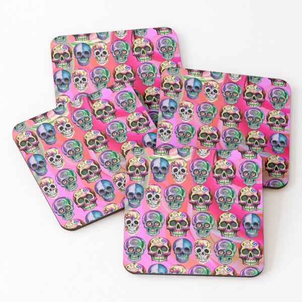 Item preview,  COLORFUL  SKULL PATTERNS - PINK BACKGROUND  designed and sold by DanaMire.