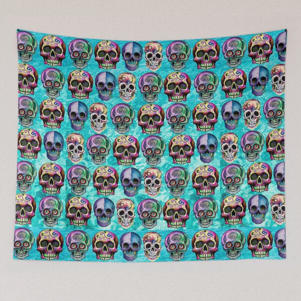 Item preview,  COLORFUL  SKULL PATTERNS - TURQUOISE BACKGROUND  designed and sold by DanaMire.