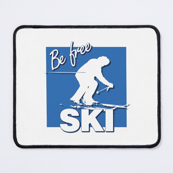 Item preview, Be Free Ski White Text Quote with White Downhill Alpine Skier Silhouette on Ski Level Intermediate Blue Square designed and sold by Karen McFarland.