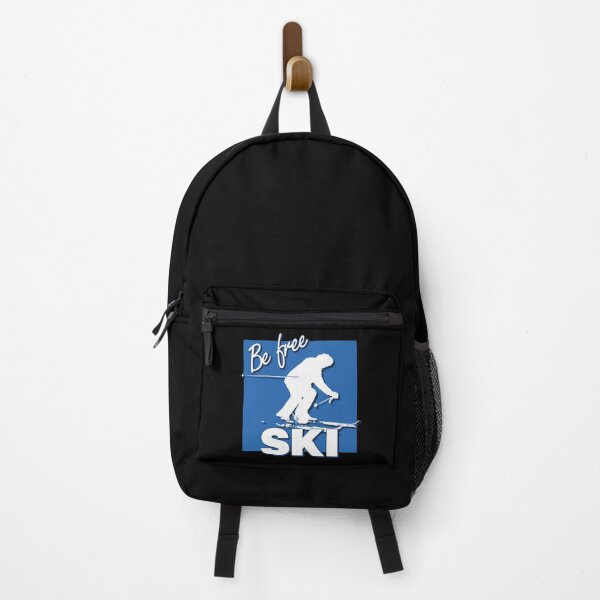 Item preview, Be Free Ski White Text Quote with White Downhill Alpine Skier Silhouette on Ski Level Intermediate Blue Square designed and sold by Karen McFarland.