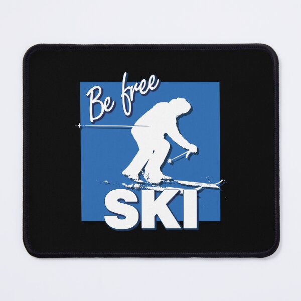 Item preview, Be Free Ski White Text Quote with White Downhill Alpine Skier Silhouette on Ski Level Intermediate Blue Square designed and sold by Karen McFarland.