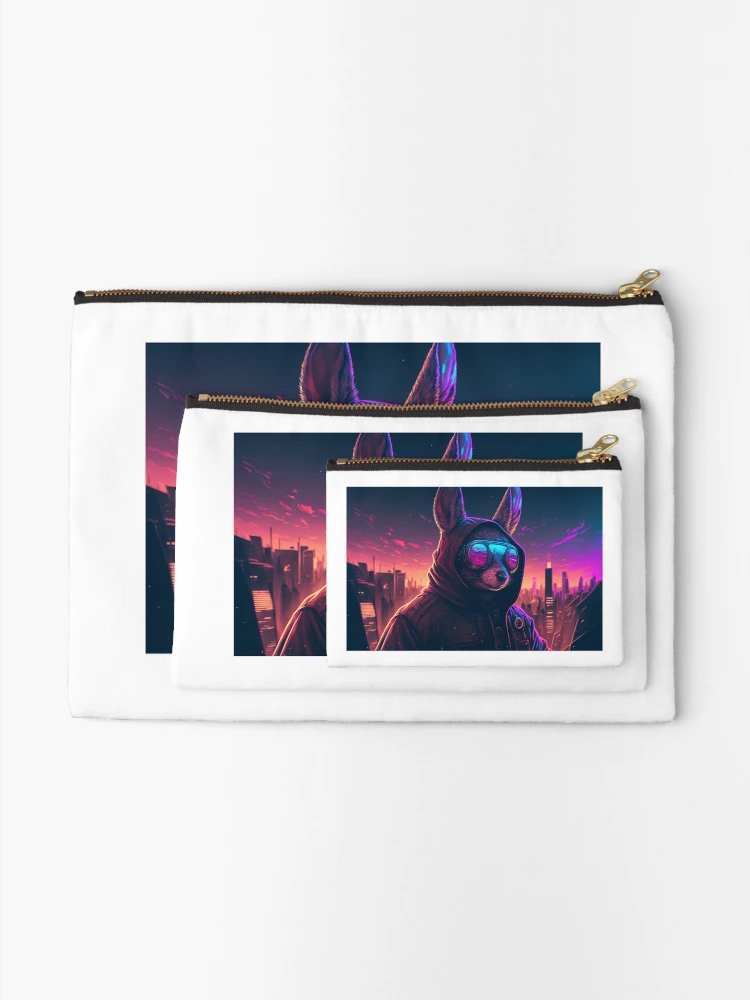 Thumbnail 2 of 4, Zipper Pouch, Cool Retrowave Rabbit designed and sold by NextGenMerch.