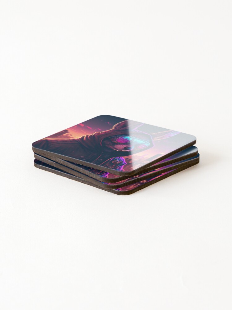 Thumbnail 4 of 5, Coasters (Set of 4), Cool Retrowave Rabbit designed and sold by NextGenMerch.