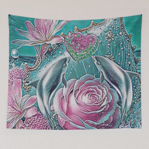 Item preview, Dolphin drawing with heart and flowers designed and sold by Minddey.