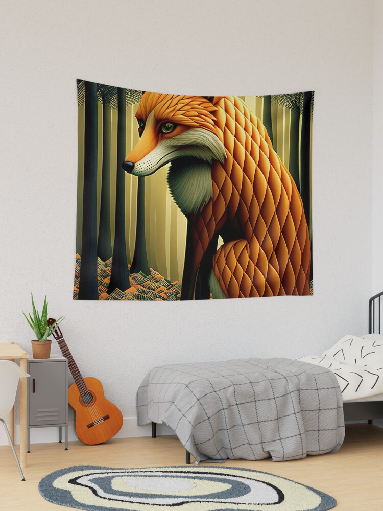 Fox in a forest art deco