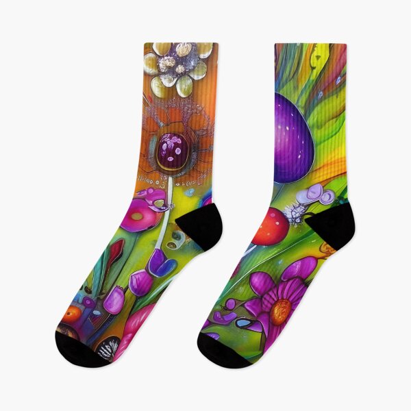 Item preview, Mushrooms and flowers, colorful painting designed and sold by REALDesign-Shop.