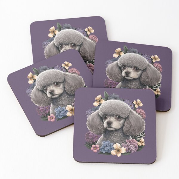 Item preview, Gray Toy Poodle and Flowers designed and sold by kansaikate.