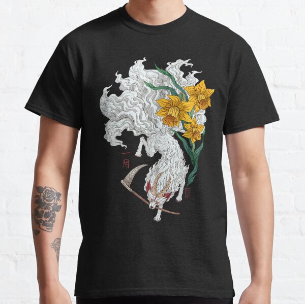 Japanese kitsune fox aries horoscope astrology january daffodil Classic T-Shirt