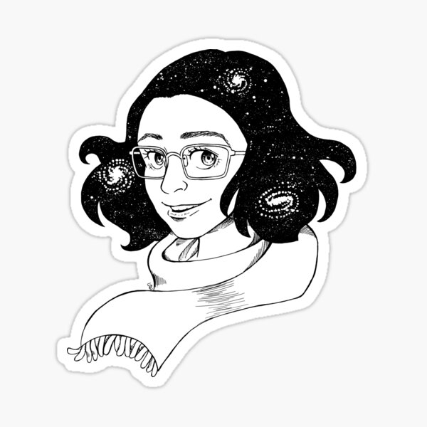 Frau mit Sternenhaar Brille und Schal - schwarz Sticker