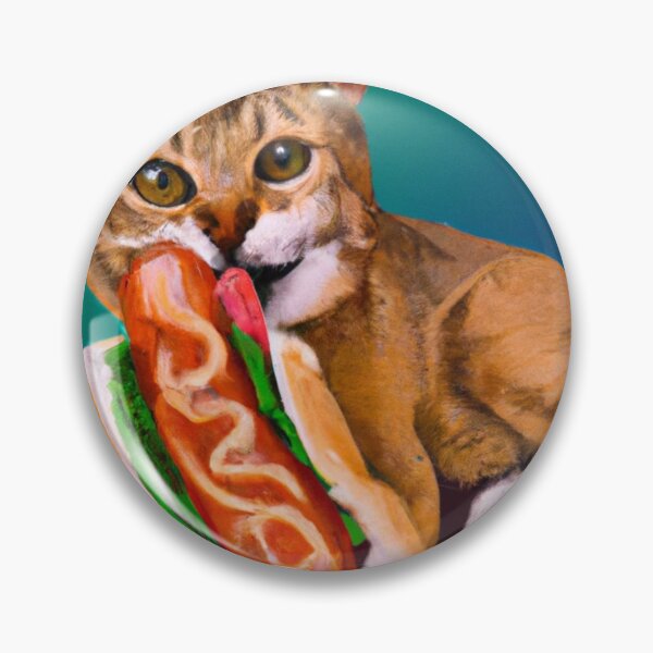 Item preview, cat eating hotdog designed and sold by TakePartArt.