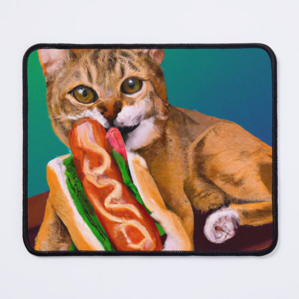 Item preview, cat eating hotdog designed and sold by TakePartArt.