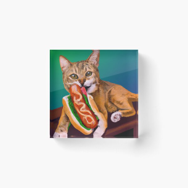 Item preview, cat eating hotdog designed and sold by TakePartArt.