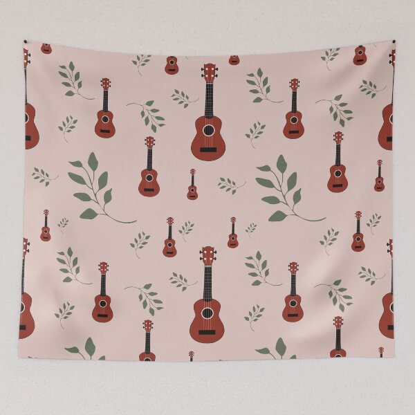 Item preview, Ukulele pattern with leaves - pink - ukulele designed and sold by piesdesignart.