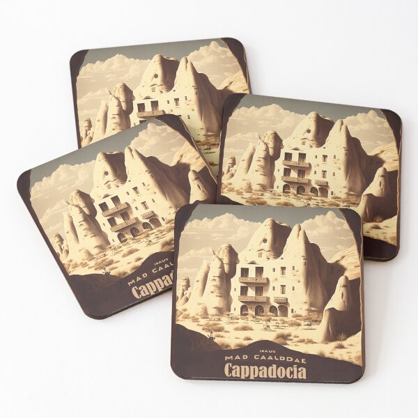 Item preview, Original art Vintage style Cappadocia Travel Poster Print designed and sold by 3 CITIES.
