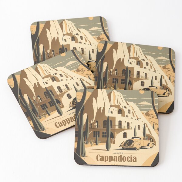 Item preview, Original art Vintage style Cappadocia Travel Poster Print designed and sold by 3 CITIES.