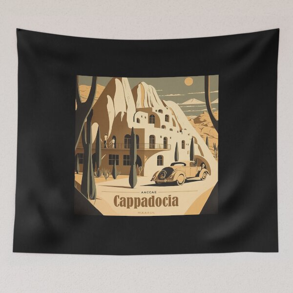 Item preview, Original art Vintage style Cappadocia Travel Poster Print designed and sold by 3 CITIES.