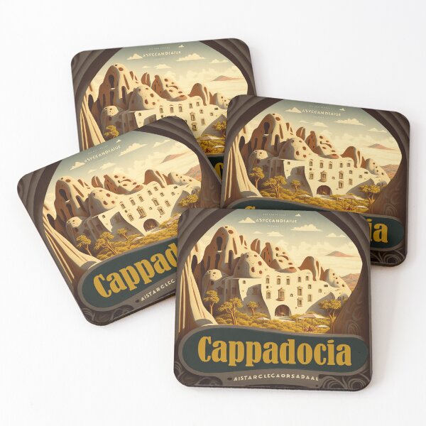 Item preview, Original art Vintage style Cappadocia Travel Poster Print designed and sold by 3 CITIES.