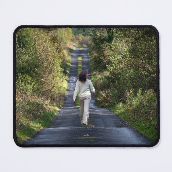 Item preview, A charming woman with dark curly hair, wearing a white outfit, walking along an autumn forest path designed and sold by AlbertMi.