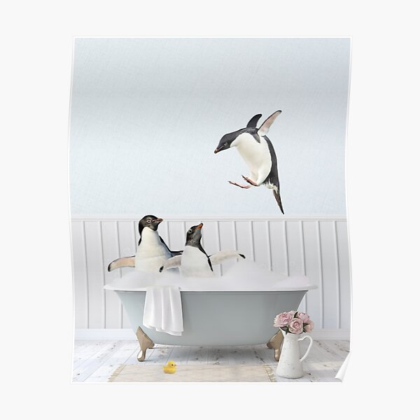 Pinguine in einer Vintage-Badewanne Poster
