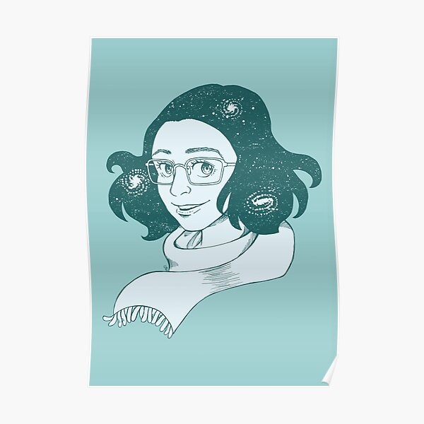 Woman with star hair glasses and scarf - turquois - green Poster