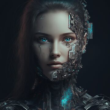 Realistic Humanoid portrait, artificial Intelligence, half human