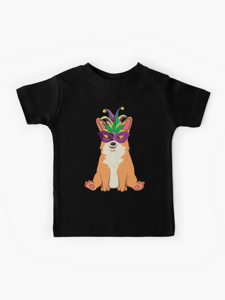 Corgi Puppy Mardi Gras Tee Funny Vintage Corgi Dog Lover Kids T Shirt