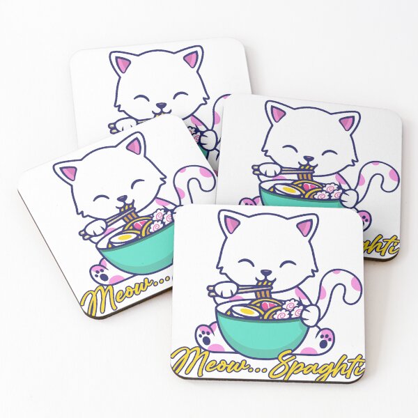 Aperçu de l'œuvre Chat mignon mangeant des spaghettis - Cat Design créée et vendue par K-Klub.