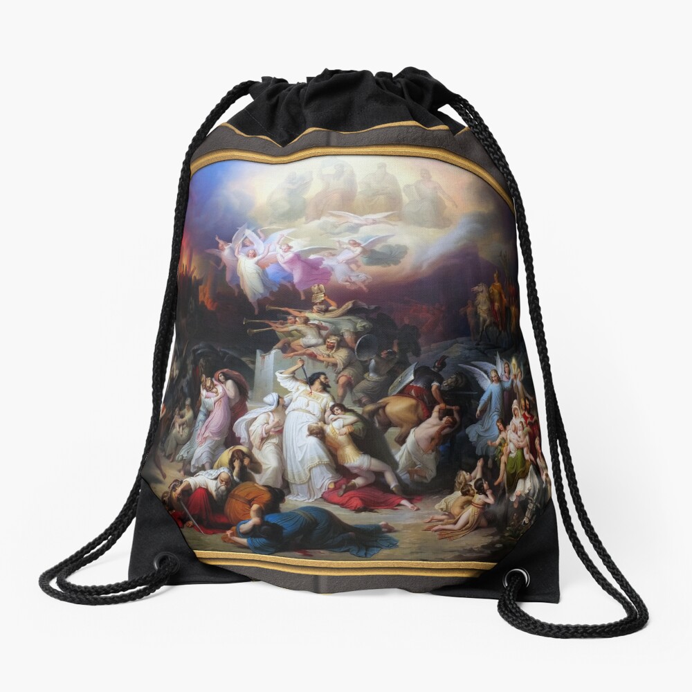 Titus Destroying Jerusalem by Wilhelm von Kaulbach - The Horrors Of War, Death & Destruction 4 Titus destroying Jerusalem by Wilhelm von Kaulbach Remastered Xzendor7 Classical Art Old Masters Reproductions Drawstring Bag
