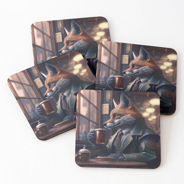 Item preview, Fox detective smoking in the coffee shop designed and sold by ARTeez⭐️⭐️⭐️⭐️⭐️.