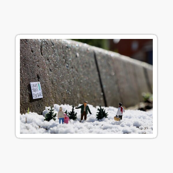 "Small Christmas Tree Sale" miniature people macro photo Sticker
