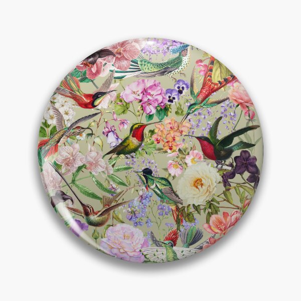 Item preview, 9 hummingbirds in flower garden vintage floral pattern designed and sold by DandyRabbit.