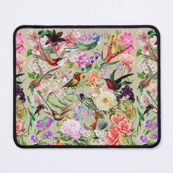 Item preview, 9 hummingbirds in flower garden vintage floral pattern designed and sold by DandyRabbit.