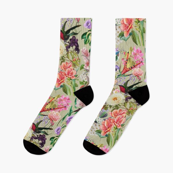 Item preview, 9 hummingbirds in flower garden vintage floral pattern designed and sold by DandyRabbit.