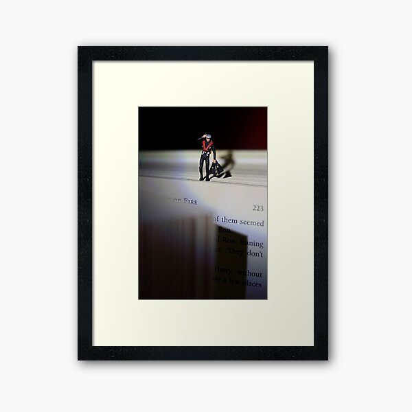 "Diving Into A Good Book" miniature people macro photo Framed Art Print